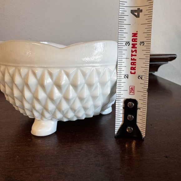 5" Footed Milk Glass Candy Bowl Diamond Cut Shaped - Picture 5 of 6